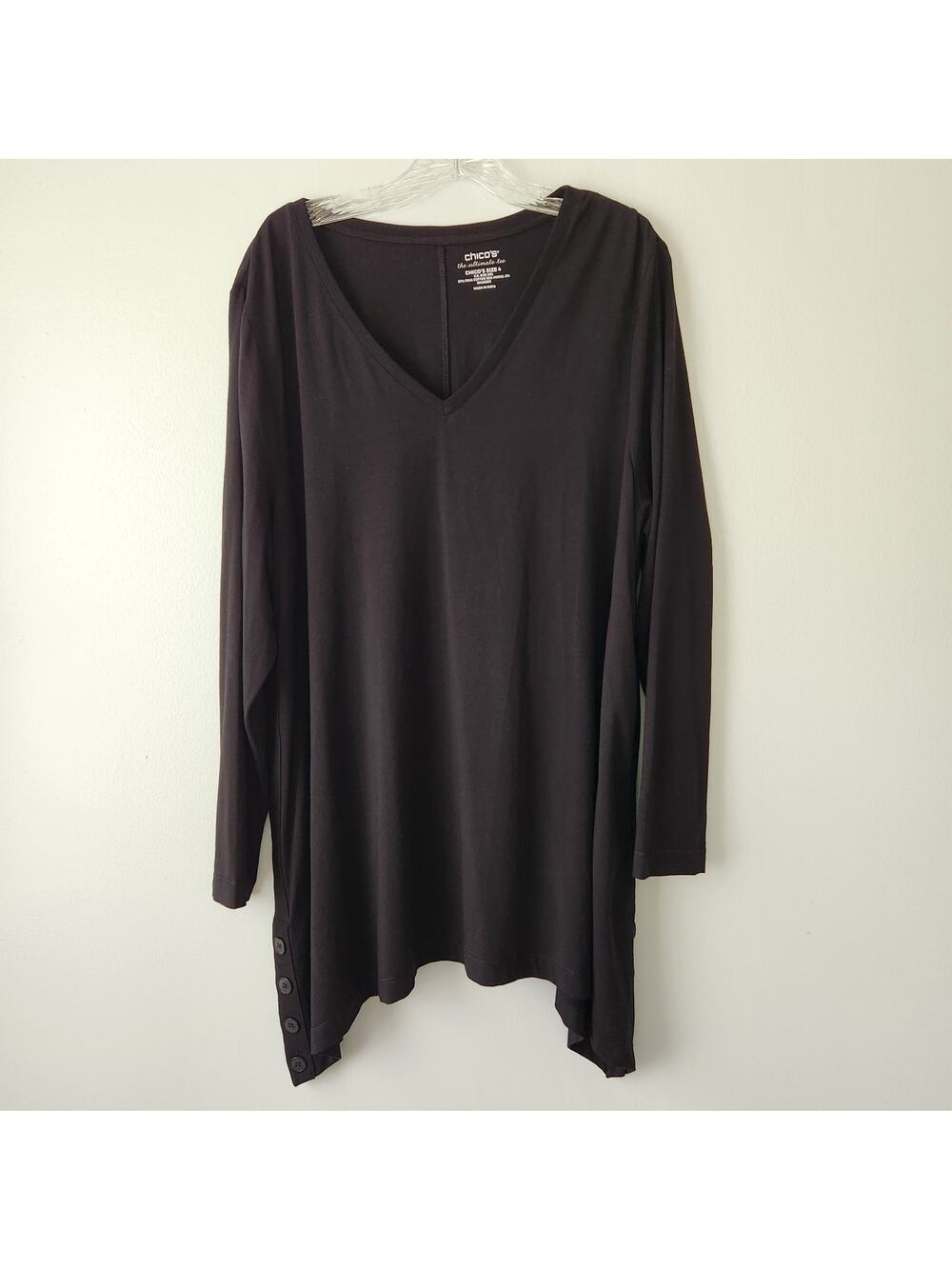 Chico's Top Women 4 Black Tunic Smart Casual Travel Ready Classic Lagenlook Chic